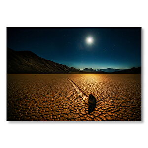 Gece Çöl Ve Çatlak Topraklar  Mdf Ahşap Tablo 35x50 cm