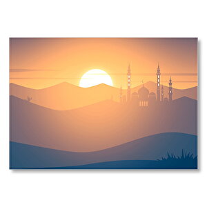 Günbatımı Sıcak Hava Balonları Dağlar Ve Cami  Mdf Ahşap Tablo 35x50 cm