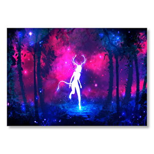Ormandaki Fantastik Kız Neon Silüet  Mdf Ahşap Tablo 50x70 cm