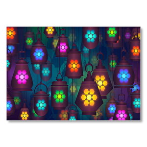 Renkli Çiçekli Fenerler  Mdf Ahşap Tablo 50x70 cm