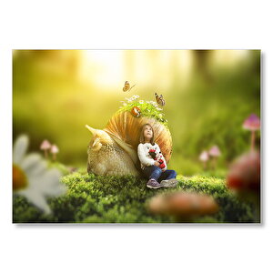 Rüya Salyangoz Ve Küçük Kız İllüstrasyon  Mdf Ahşap Tablo 25x35 cm