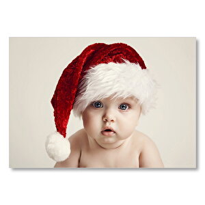 Noel Baba Şapkalı Şirin Bebek  Mdf Ahşap Tablo 25x35 cm