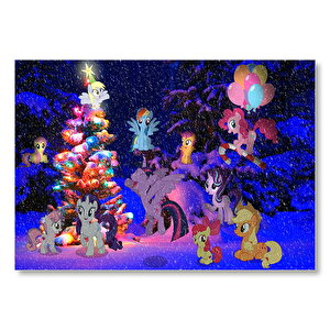 Poniler Yılbaşı Ağaçları Ve Karlar  Mdf Ahşap Tablo 25x35 cm