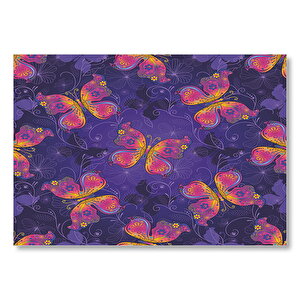 Mor Neon Çiçekler Ve Kelebekler  Mdf Ahşap Tablo 25x35 cm