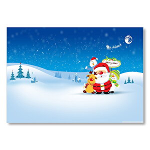 Noel Baba Karlar Mutlu Yıllar  Mdf Ahşap Tablo 25x35 cm
