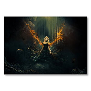 Ormanda Kız Ve Sürreal Objeler  Mdf Ahşap Tablo 50x70 cm