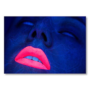 Neon Kadın Yüzü Ve Dudaklar  Mdf Ahşap Tablo 35x50 cm