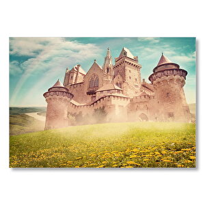 Masallar Ülkesi Kale Ve Gökkuşağı  Mdf Ahşap Tablo 50x70 cm