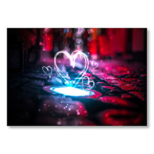 Neon Işıklı Kalpler  Mdf Ahşap Tablo 50x70 cm