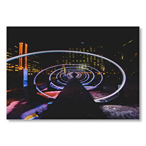Neon Spiral Tünel Ve Adam  Mdf Ahşap Tablo 25x35 cm
