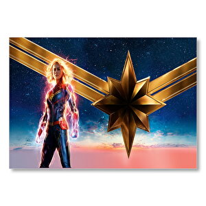 Captain Marvel Brie Larson Ve Yıldız Mdf Ahşap Tablo 35x50 cm