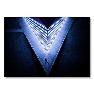 Neon Simetrik Işıklar Ve Adam  Mdf Ahşap Tablo 50x70 cm