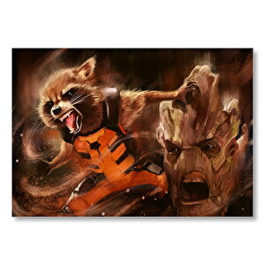 Avengers Guardians Of The Galaxy Groot Ve Rocket Racoon Mdf Ahşap Tablo 35x50 cm