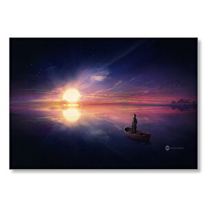 Okyanusta Günbatımı Sandal Ve Çocuk  Mdf Ahşap Tablo 50x70 cm