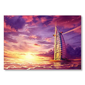 Dubai Burj Al Arab Günbatımı Ve Mor Gökler Mdf Ahşap Tablo 25x35 cm