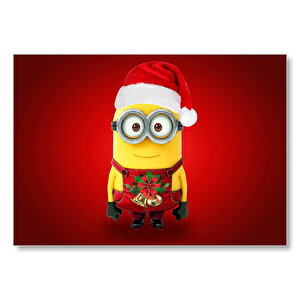 Minion Santa Claus Kırmızı Zeminde Mdf Ahşap Tablo 25x35 cm