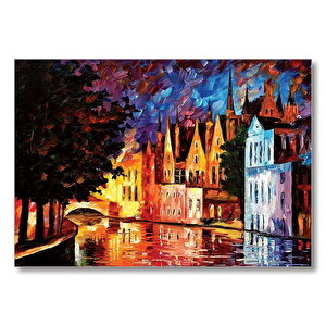 Akarsu Köprü Binalar Yağlı Boya Mdf Ahşap Tablo 35x50 cm