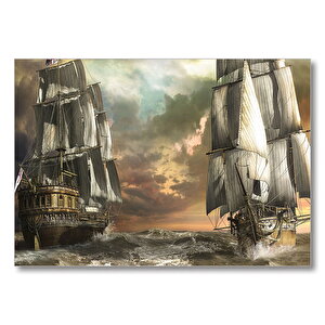 Kalyonlar Fırtınada Kara Bulutlar Mdf Ahşap Tablo 50x70 cm