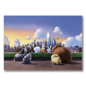 Evcil Hayvanların Gizli Yaşamı Gökdelen Denizi Mdf Ahşap Tablo 35x50 cm