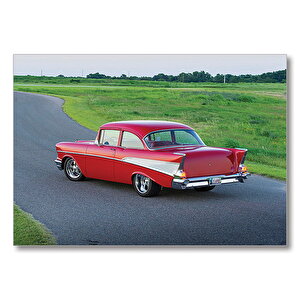 Kırmızı Kuyruklu Chevrolet Görseli Mdf Ahşap Tablo 50x70 cm