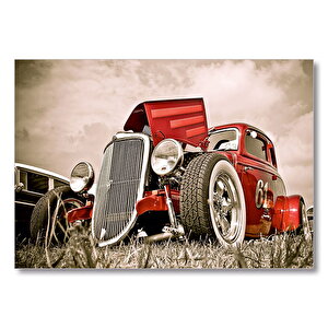 Klasik Kırmızı Hot Rod Araba Görseli Mdf Ahşap Tablo 25x35 cm