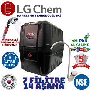Lg Chem Platinum Si̇yah  7 Fi̇li̇tre 14 Aşama Mi̇neral Ve Alkali̇ Ph Fi̇li̇treli̇ Su Aritma Ci̇hazi Duş Başliği Hedi̇ye.