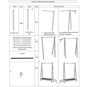 Ahşap Ayaklı Askılık Tek Raflı 125x86 Cm
