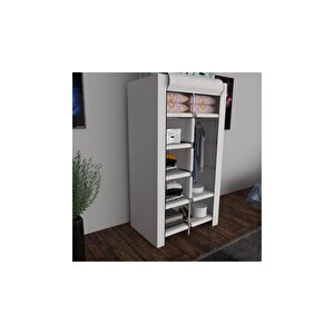 Raflı Askılı Çok Amaçlı Mini Bez Dolap Beyaz