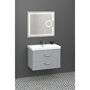 Maria 80 Cm Banyo Dolabı Mercekli Led Ayna Gri - Boy Dolap Hariç