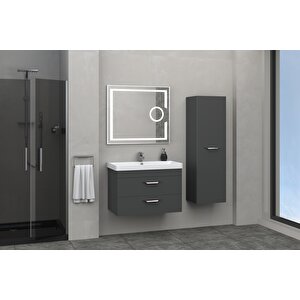 Maria 80 Cm Banyo Dolabı Mercekli Led Ayna Antrasit - Boy Dolap Dahil