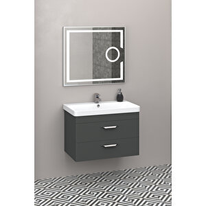 Maria 80 Cm Banyo Dolabı Mercekli Led Ayna Antrasit - Boy Dolap Hariç