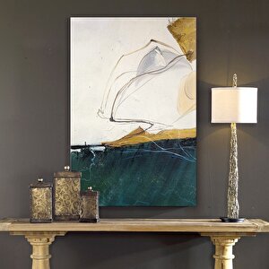 Tablolife Soyut Mavi & Beyaz - Yağlı Boya Dokulu Tablo 60x90 Cm Çerçeve - Gold 60x90 cm