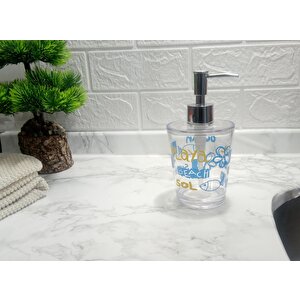 Sıvı Sabunluk Deniz Desen Akrilik 8x8x16cm 350ml