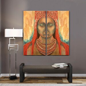 Tablolife Gözleri Tamamen Kapalı İkili Set - Yağlı Boya Dokulu Tablo 60x90 Cm Çerçeve - Siyah 60x90 cm
