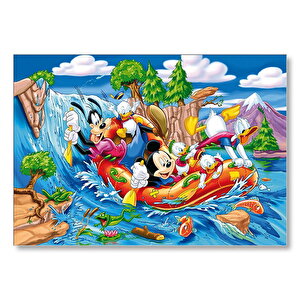 Mickey Mouse Donald Duck Ve Nehirde Yelkenli Mdf Ahşap Tablo 35x50 cm