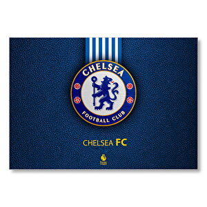 Siyah Deri Doku Üzerinde Chelsea Logosu Mdf Ahşap Tablo 50x70 cm
