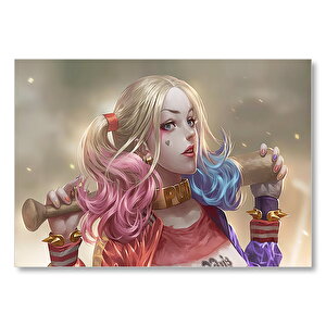 Harley Quinn Ve Beyzbol Sopası Karikatürize Mdf Ahşap Tablo 50x70 cm