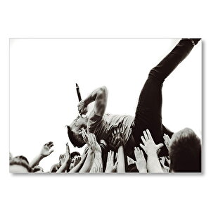 Rock Solisti Eller Üzerinde Siyah Beyaz Mdf Ahşap Tablo 35x50 cm