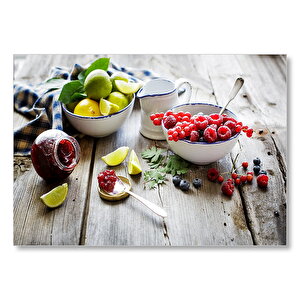 Kasede Ahududu Kızılcık Limon Lime Ve Reçel Kavanozu Mdf Ahşap Tablo 25x35 cm