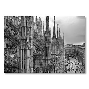 İtalya Milano Görkemli Katedral Siyah Beyaz Mdf Ahşap Tablo 50x70 cm