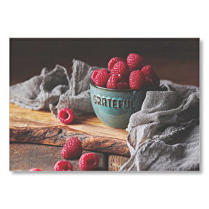 Yeşil Kasede Ahududular Ve Gri Tül Mdf Ahşap Tablo 25x35 cm