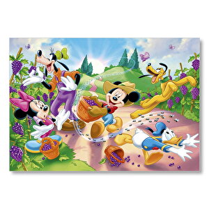 Üzüm Hasat Mickey Ve Minnie Mouse Donald Duck Aptal Ve Pluto Mdf Ahşap Tablo 25x35 cm