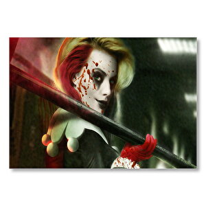 Omzunda Sopası Ve Yüzünde Kan Ile Harley Quinn Mdf Ahşap Tablo 35x50 cm