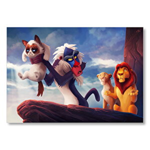 Aslan Kral Huysuz Kedi Komik Animasyon Görseli Mdf Ahşap Tablo 50x70 cm