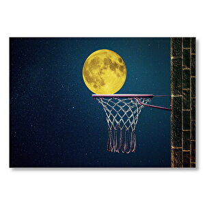 Basket Potası Ve Dolunay İllüstrasyon Mdf Ahşap Tablo 25x35 cm