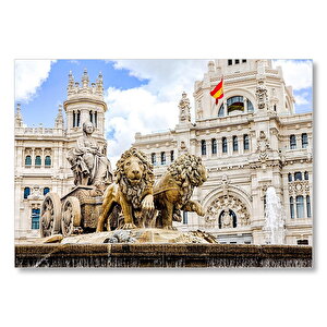 İspanya Madrid Kibele Çeşmesi Aslan Görseli Mdf Ahşap Tablo