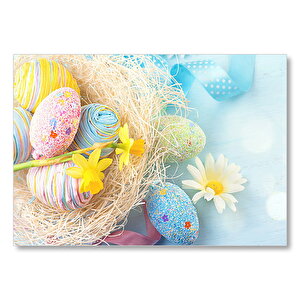 Rengarenk Boyalı Süslü Sürpriz Yumurtalar Mdf Ahşap Tablo 35x50 cm