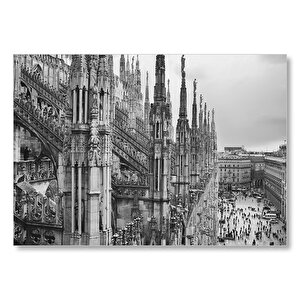 İtalya Milano Görkemli Katedral Siyah Beyaz Mdf Ahşap Tablo 35x50 cm