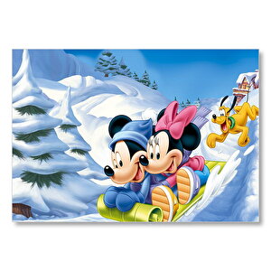 Disney Mickey Mouse Minnie Mouse Plüton Kar Mdf Ahşap Tablo