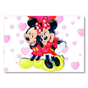 Mickey Ve Minnie Mouse Illüstrasyon Pembe Mdf Ahşap Tablo 50x70 cm